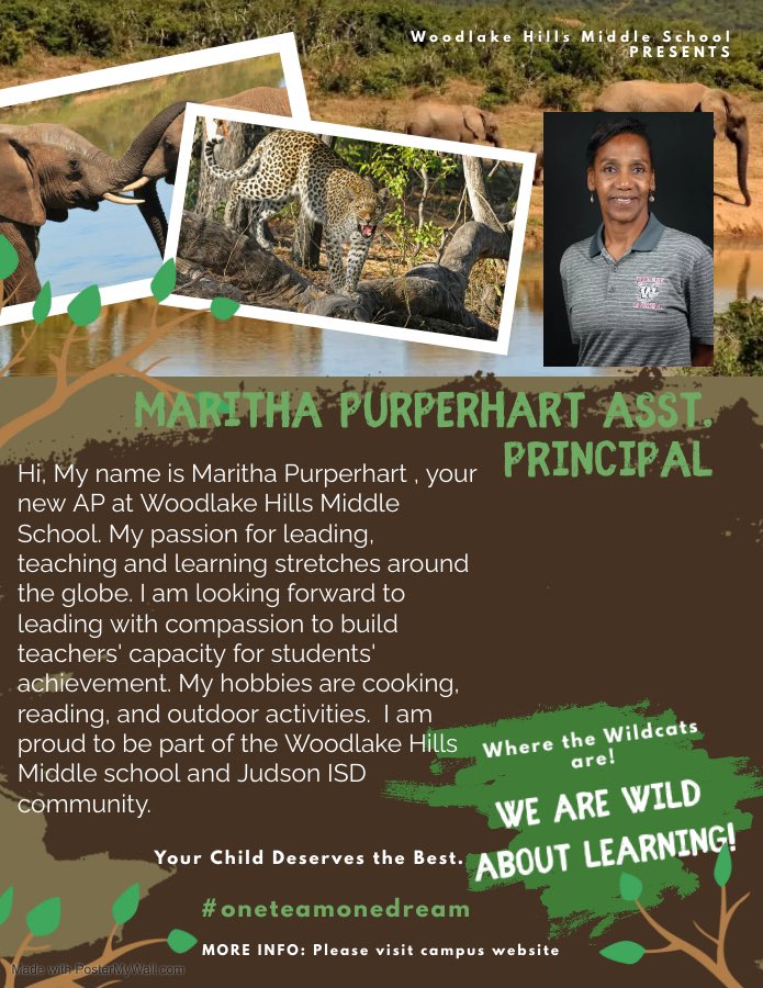 Attention Wildcats! Help me welcome Ms. Purperhart to <a href="/WHMSwildcats/">Woodlake Hills Middle School</a> <a href="/JudsonISD/">Judson ISD 🍎</a>