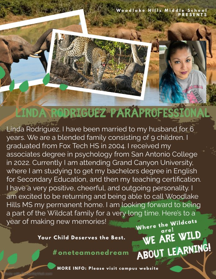 Attention Wildcats! Help me welcome Ms. Rodriguez to <a href="/WHMSwildcats/">Woodlake Hills Middle School</a> <a href="/JudsonISD/">Judson ISD 🍎</a>