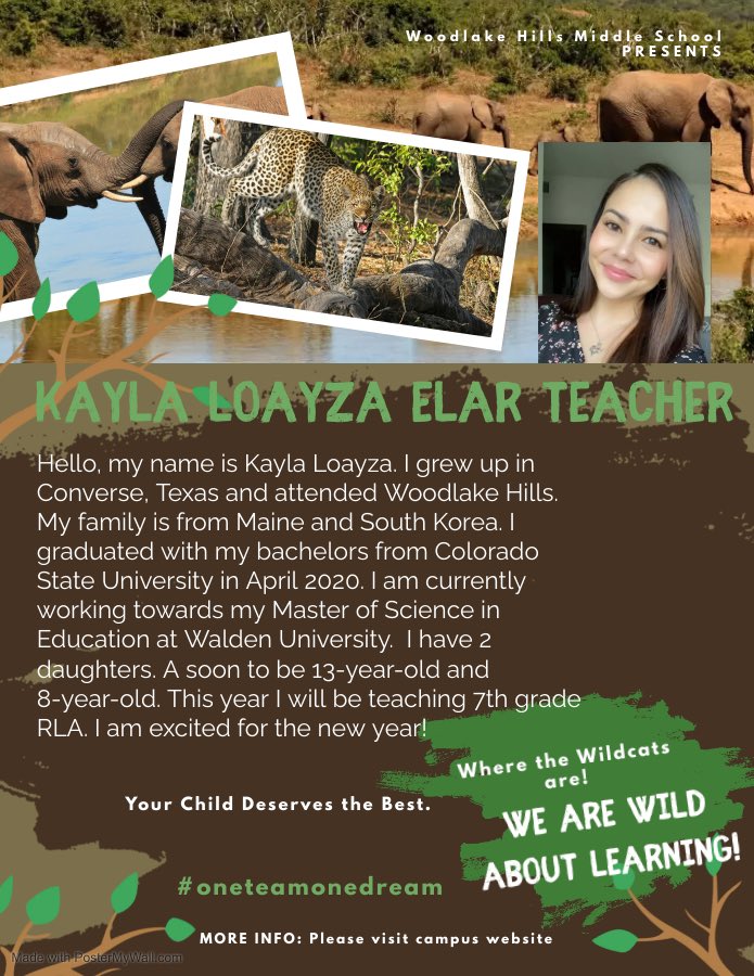 Attention Wildcats! Help me welcome Ms. Loayza to <a href="/WHMSwildcats/">Woodlake Hills Middle School</a> <a href="/JudsonISD/">Judson ISD 🍎</a>