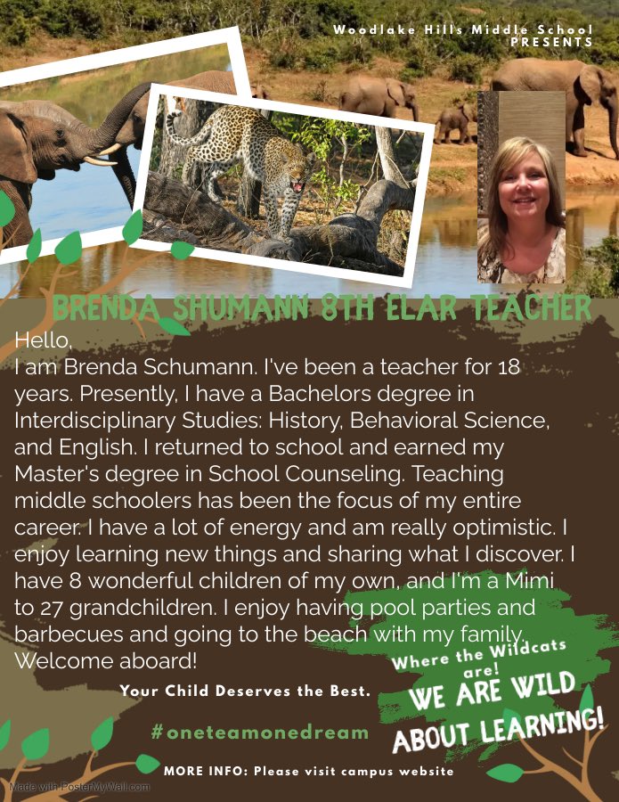 Attention Wildcats! Help me welcome Ms. Schumann to <a href="/WHMSwildcats/">Woodlake Hills Middle School</a> <a href="/JudsonISD/">Judson ISD 🍎</a>