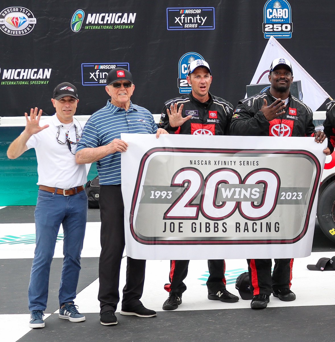 Congratulations to <a href="/JHNemechek/">John Hunter Nemechek</a>, who placed first today in the #CaboWabo250, on his fifth win of the season, and to <a href="/JoeGibbsRacing/">Joe Gibbs Racing</a> on its’ 200th all-time victory in the <a href="/XfinityRacing/">Xfinity Racing</a> series.