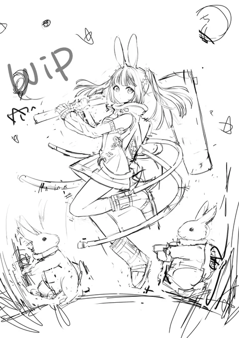 おはようございます!!  あんまりにもイラストをあげられていないので、今描いているやつを・・・  コンセプトはお月見です🌕 早く秋になれー!!