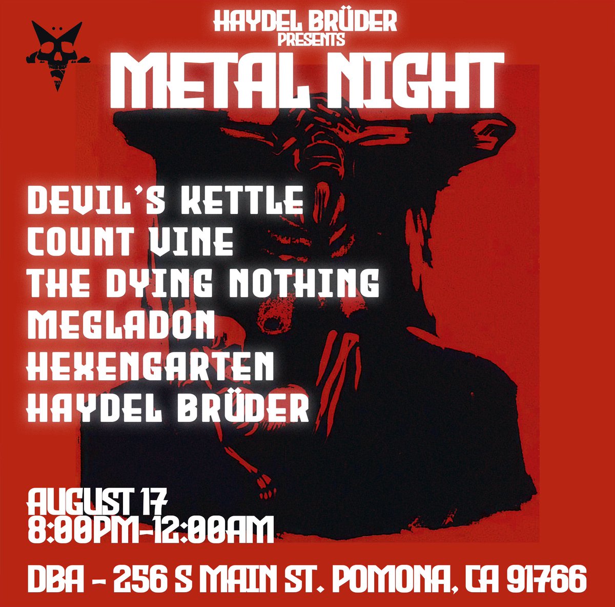 hexengarten's tweet photo. Our next show is just a few weeks out! We are returning to DBA 256 in Pomona for another metal night, we are so happy to be a part of this badass event. Show is FREE ENTRY and music starts at 8 🍻🍻🍻 https://t.co/q1niMHc4sr