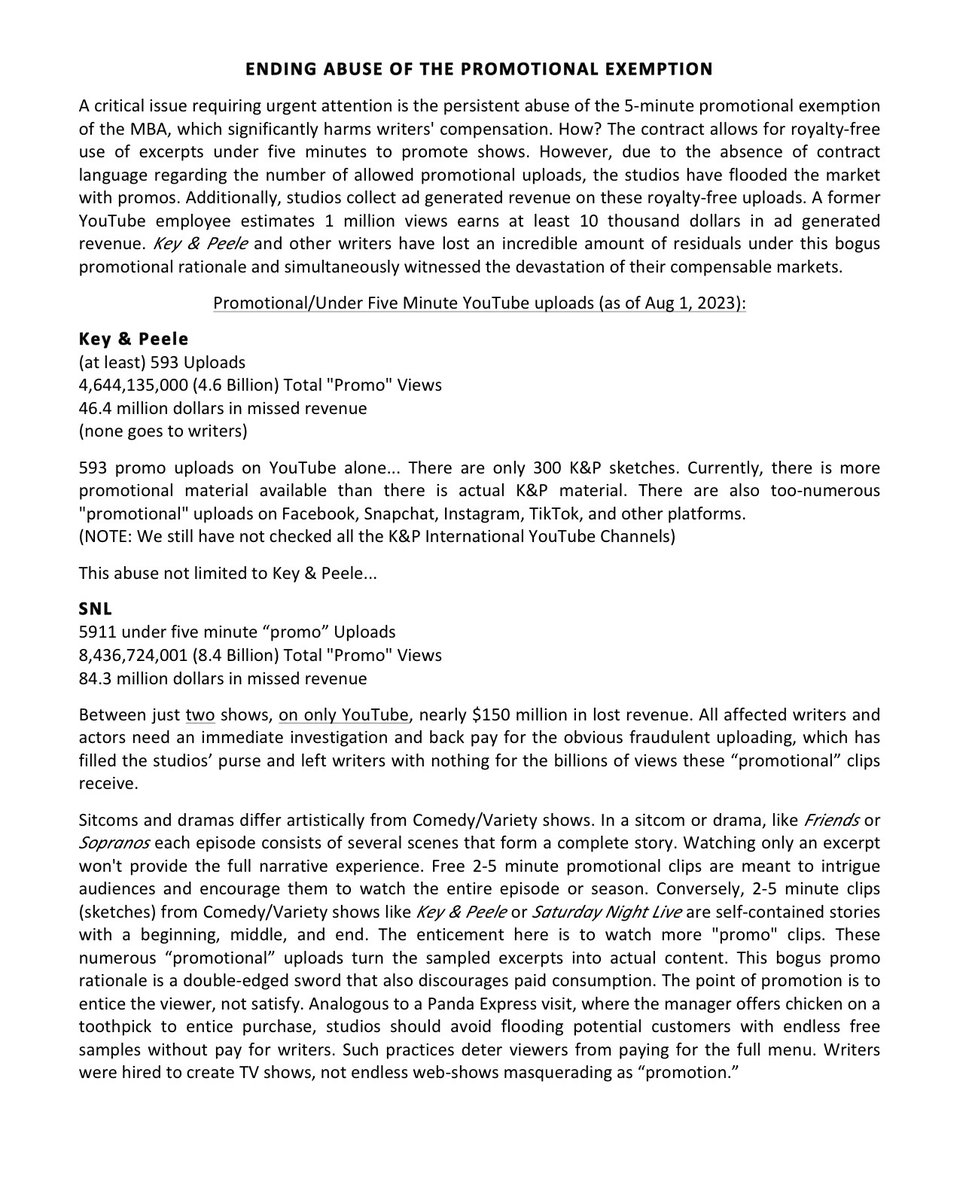 ENDING ABUSE OF THE PROMOTIONAL EXEMPTION Comedy/Variety writers are being devastated. The @WGAWest has watched this happen for nearly a decade. We must address this issue. #Wgastrong elections.wga.org/2023/rich-tala…