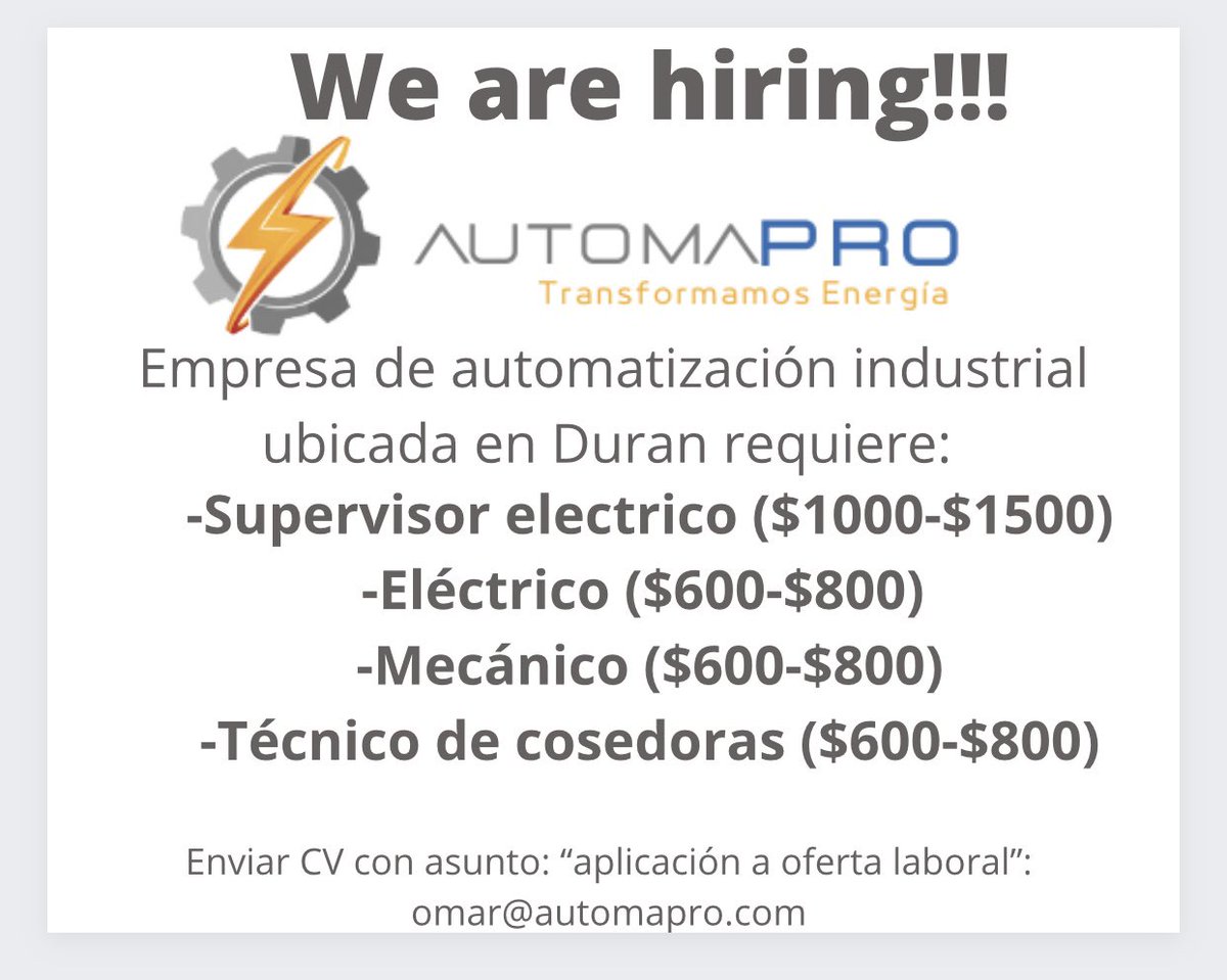 automapro's tweet image. Oportunidad laboral Durán