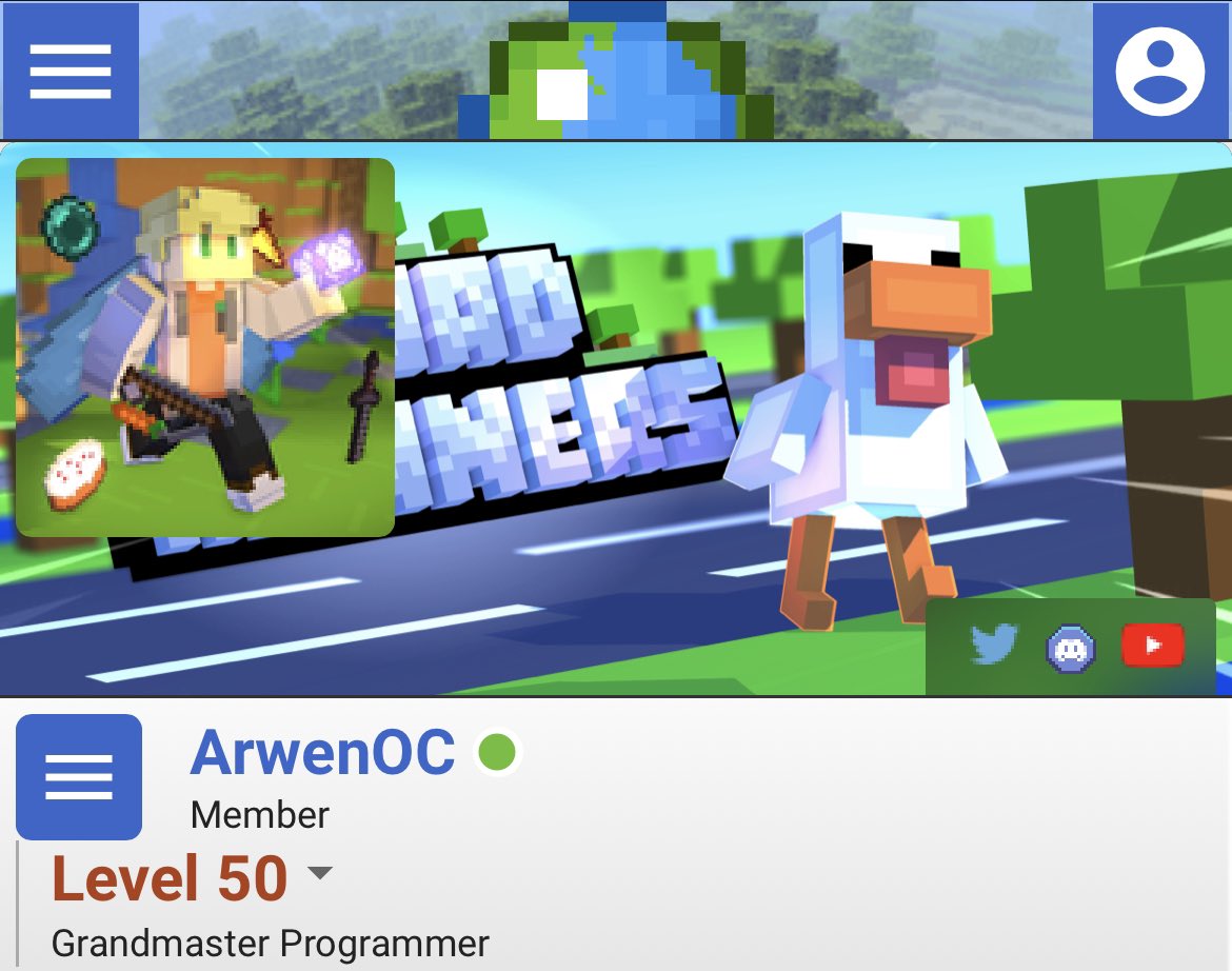 ArwenFails's tweet photo. Level 50 on Planet Minecraft! I can finally set my title to programmer 🫡 https://t.co/rngxh9EGx5