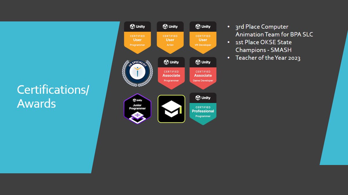 MMs_Gaming_Co's tweet image. My Unity certifications and awards! Do you have any certifications?
#Unity #Unity3d #UnityLearn #UnityPlay #UnityDev #GameDev #UnrealDev #Unreal #IndieDev #IndieGameDev #GameDevs #IndieDevs #UnityDevs #UnrealDevs