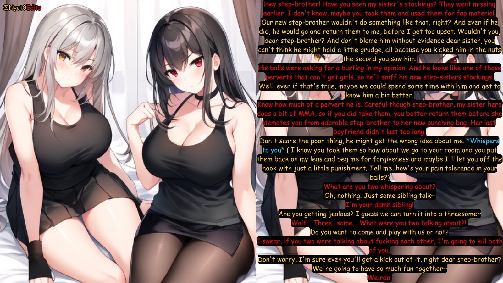 Nyct0 on X: You wouldn't be so much of a hopeless pervert that you'd use  your own step-sisters stockings as fap material, right? #Hentai #Waifu # Ballbusting #CBT #Ballkick #Ballbustingcaption #Ballbustingsisters  t.coRA35whNNWV 