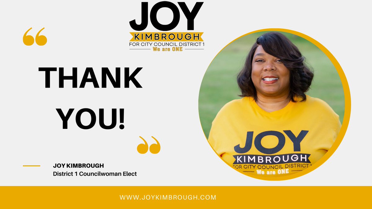JoyKimbrough4's tweet photo. Thanks to everyone who helped in any way!  I look forward to serving.  #WeAreOne  #JoyForDistrictOne https://t.co/c765AqBdCl