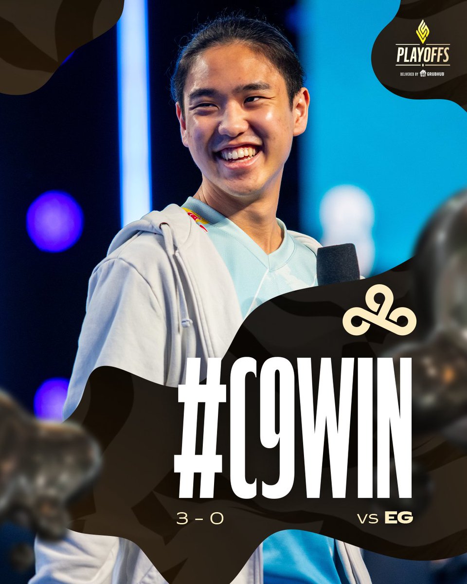 LCSOfficial's tweet photo. Cloud9 win 3-0 and punch their tickets to the 2023 #LCS Championship delivered by @Grubhub as well as #Worlds2023 https://t.co/jQaiPFRjVy