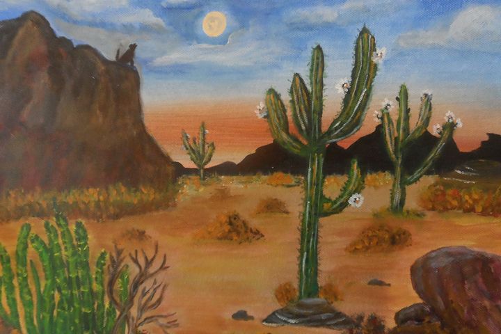 fishing200210's tweet photo. Art of the Day: "Desert Cactus Flowers under the moon". Buy at: https://t.co/kP492Z3dOF https://t.co/Xf6sDQ3G2B