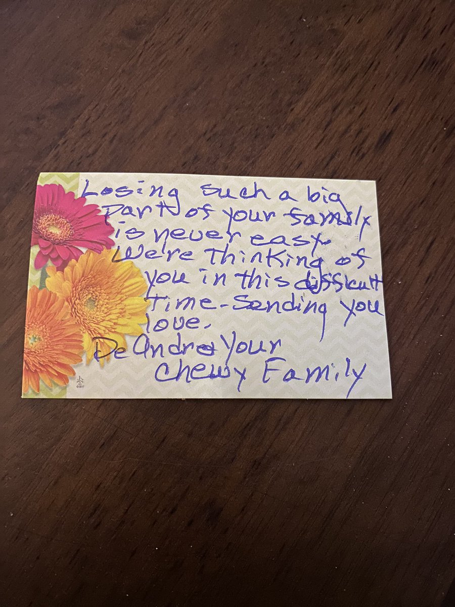 JennPetree's tweet photo. Wow @Chewy, we’re always blown away by your amazing customer service- but flowers after our little boy passed away?!? Incredible! Thank you for your kindness during this difficult time for us. #petloss #RockyBo #yorkie #amazingcustomerservice #flowers https://t.co/VxkjFrpQnv
