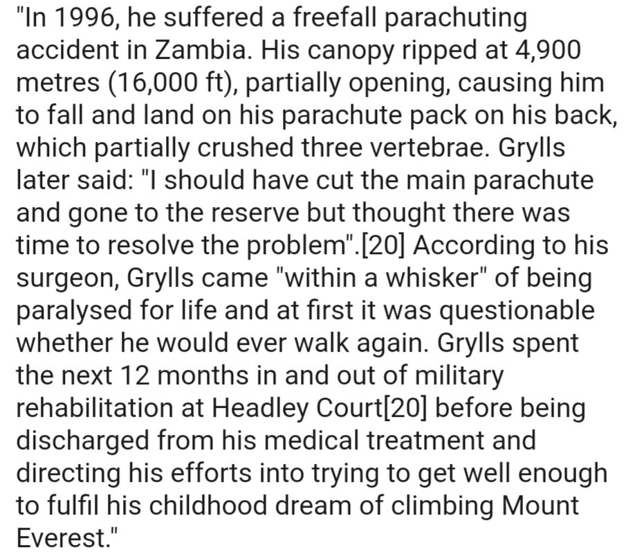 CraigGroves6's tweet photo. @historyinmemes Bear Grylls climbed Mt Everest just two years after his parachuting accident https://t.co/PwmoBNmgzF