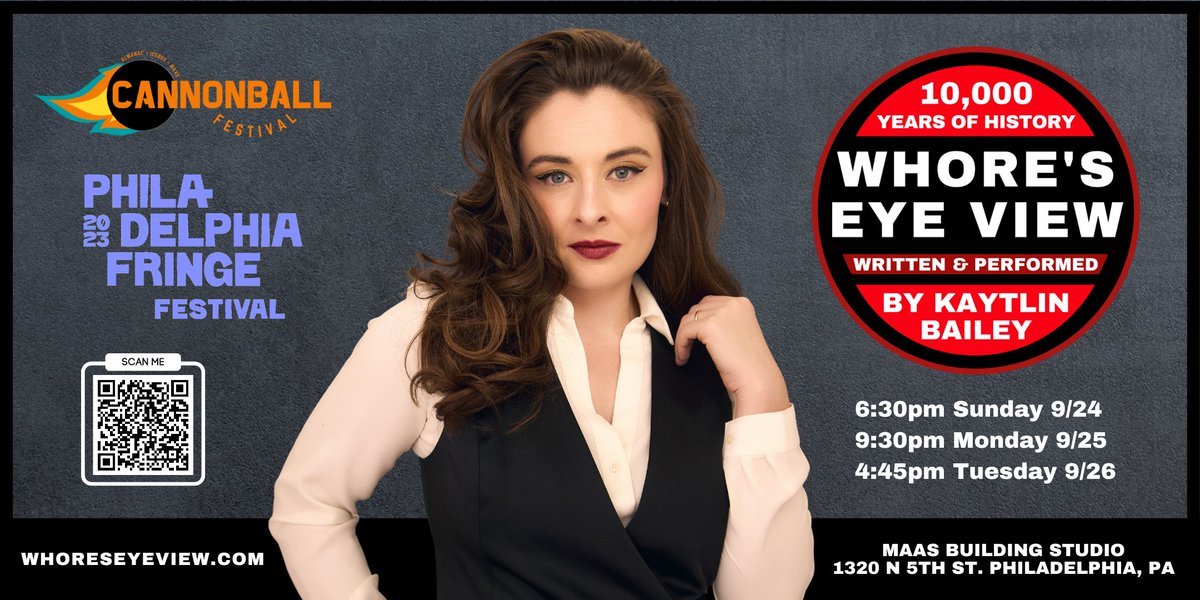 We're thrilled to share that @kaytinbailey's show Wh*re’s Eye View has been invited to the Philadelphia Fringe Festival (@FringeArts) as part of the Cannonball Festival hub in September!

phillyfringe.org/events/whores-…