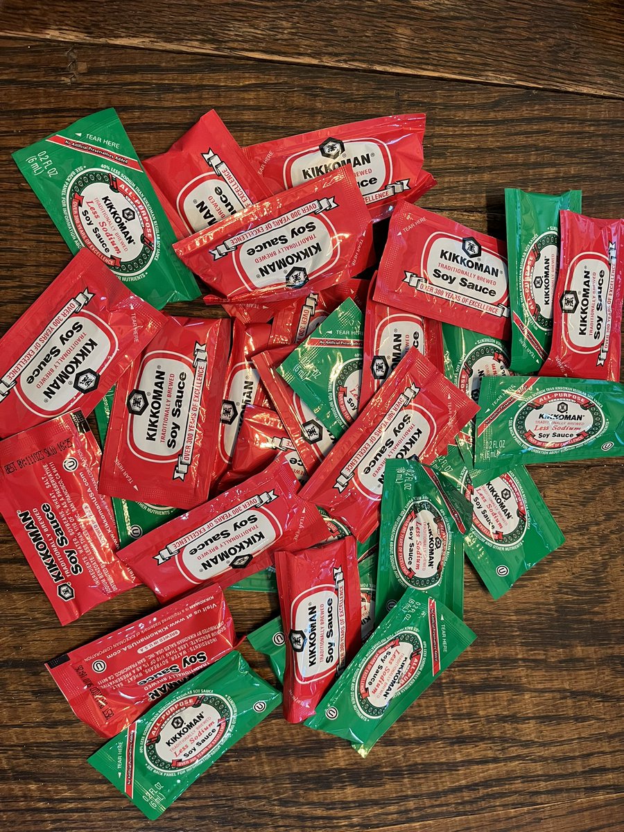 These packets of soy sauce came with 6  takeout sushi rolls. Does not even include the 2 we used. Why? #why why?