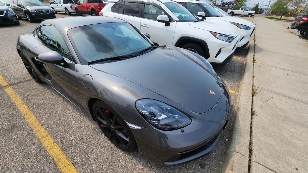 RealPokerHealth's tweet photo. Hitting Calgary for some Poker n' Porsche (for sale...$500 finder's fee if you hook me up with a buyer). Msg me privately.

ALBERTA VEHICLE ONE OWNER.

This unit has:
-61,000 KM
-Automatic PDK
-2.5T FLAT 4 Engine
-394HP
- Price $ 92,000
-Grey on black interior

AM/FM stereo
150 watts stereo output
8 total speakers
USB connection
Auxiliary audio input and USB with external media control
Memory card slot
Satellite radio

The 2018 turbocharged Cayman GTS boasts a 0-100 time of under 4 seconds!  The luxurious Alcantara appointed interior complete with Sports Chrono package make this an incredible choice for an exciting for an exhilarating driving experience.  7 Speed PDK Automatic transmission and 18 way power seats make this beautiful grey metallic Porsche a thrill to be in and be seen in!

Canada and USA wide delivery available if needed.