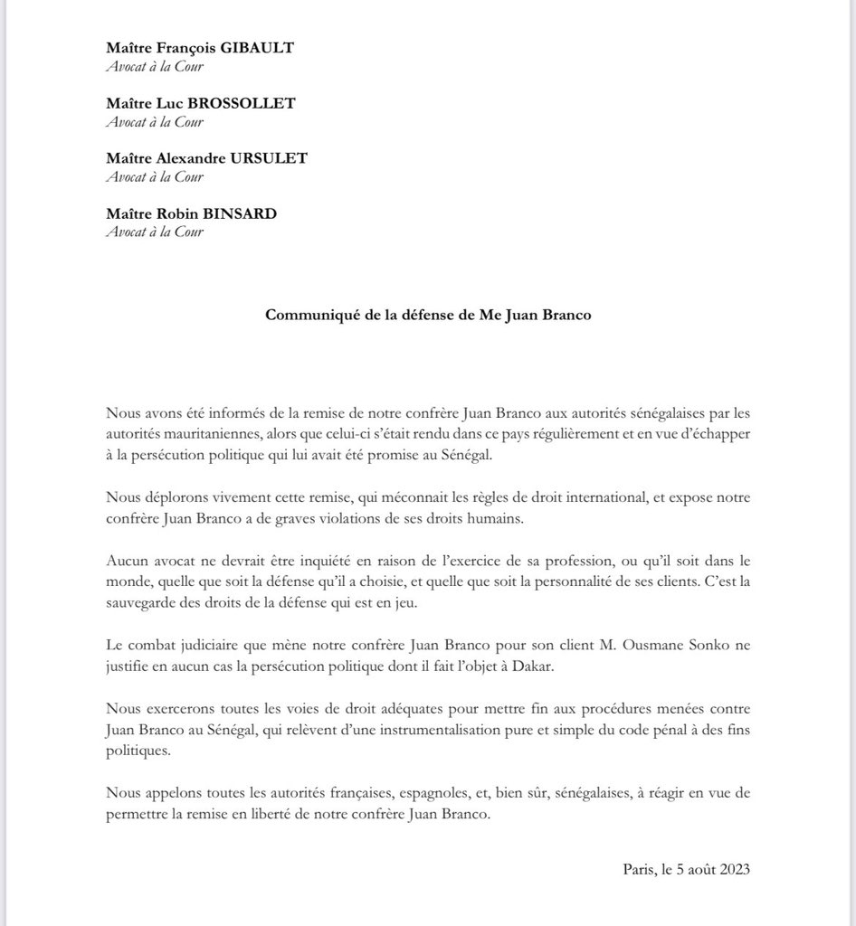 EricMorillot's tweet photo. Total soutien à Juan Branco @anatolium, arrêté en Mauritanie et remis aux autorités sénégalaises.

Notre concitoyen, avocat, doit être immédiatement libéré. 

@MinColonna https://t.co/425cgxwpPb