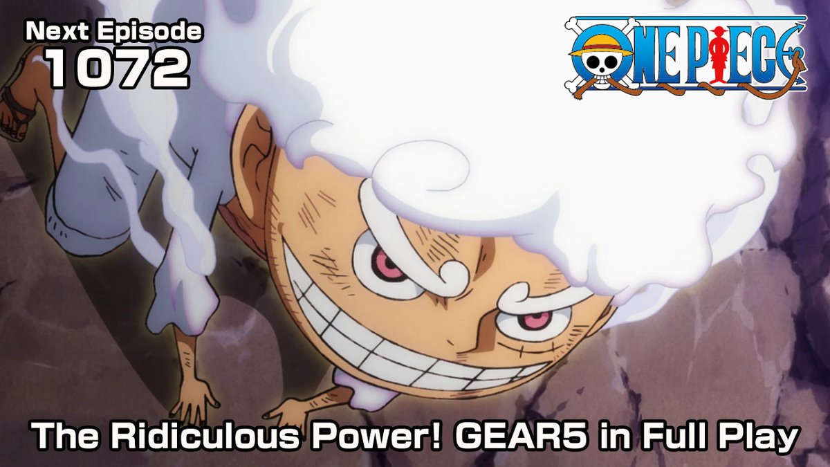 ONE PIECE.com(ワンピース) on X: Watch the teaser for the next anime episode📺  Episode 1072:The Ridiculous Power! GEAR5 in Full Play GEAR5 - Luffy and  Kaido Clash! Don't miss out! #ONEPIECE ▽Watch below