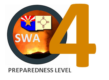 Effective Saturday, Aug. 5, the preparedness level increased in the Southwest Area to PL4. Conditions indicate a moderate to high risk for significant fire growth, resources are frequently mobilized in most dispatch areas, and aviation resources are essential to success.