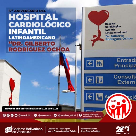 Celebramos hoy los 17 años del Hospital Cardiológico Infantil Latinoamericano "Dr. Gilberto Rodríguez Ochoa". Brindando atención gratuita de alta calidad técnica y humana, siempre comprometido con la salud de las niñas, niños y adolescentes.
#JuntosPorCadaLatido