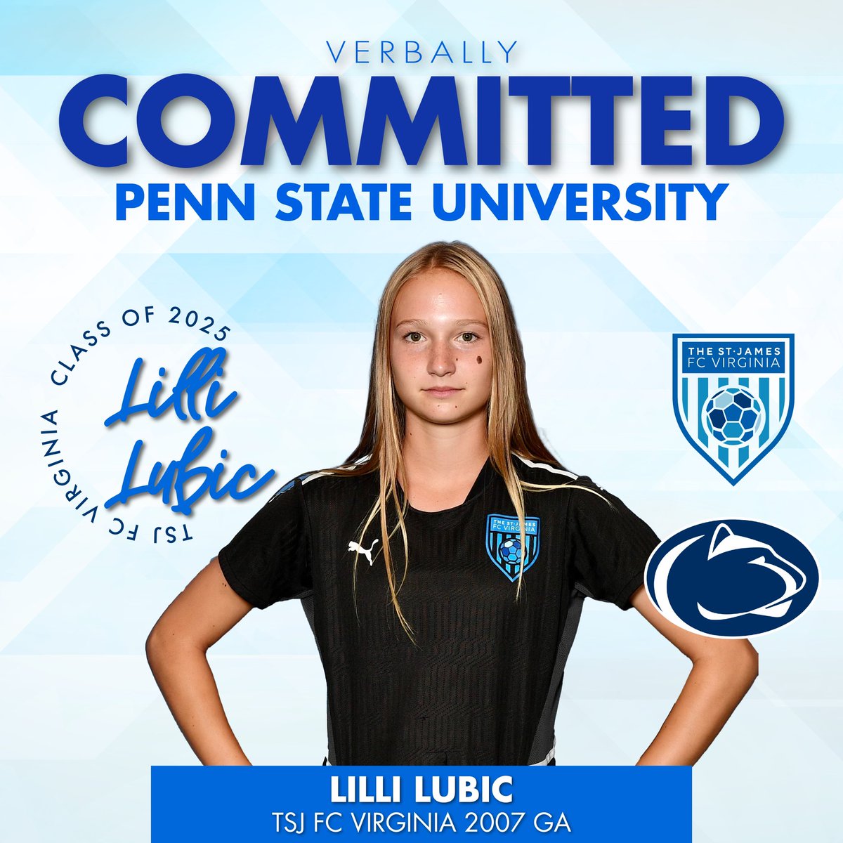 🚨 COMMIT ALERT🚨
Center mid-fielder, Lilli Lubic, has verbally committed to continue her academic and athletic career at Penn State University.
Lilli plays with the U17 TSJ FCV 07 <a href="/GAcademyLeague/">Girls Academy</a> team and has been with the club for more than 5 years. 👏Congratulations! #WeAre 🦁