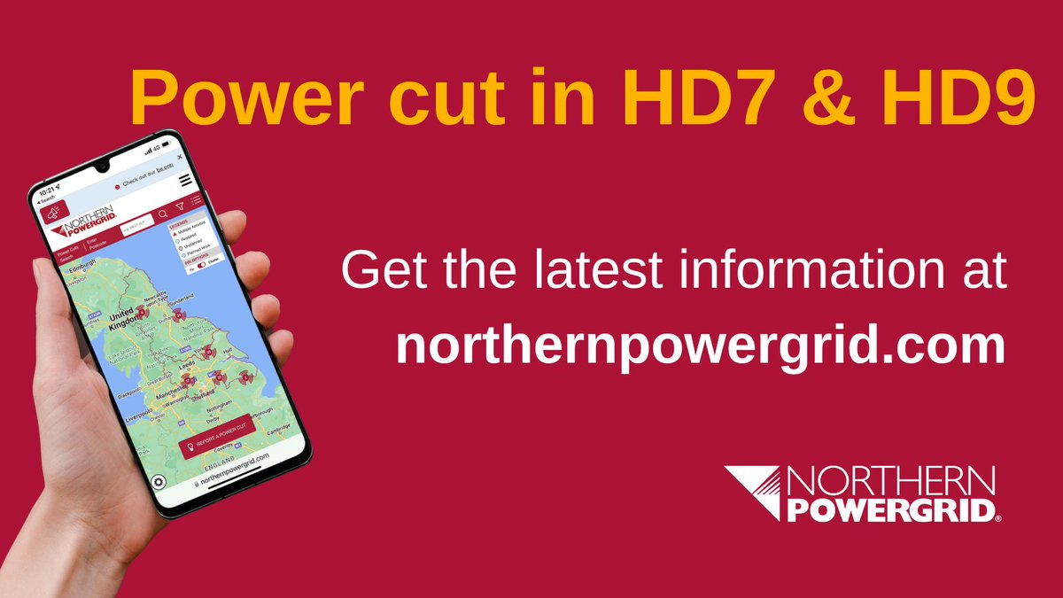 Northpowergrid's tweet image. Hi to all customers in #HD7 &amp;amp; #HD9. #TeamPowergrid is working hard to get your power back on as quickly and safely as possible. We now estimate that your power will be back on by 8pm.  We’ll keep you posted with any updates here. Thanks for your patience.