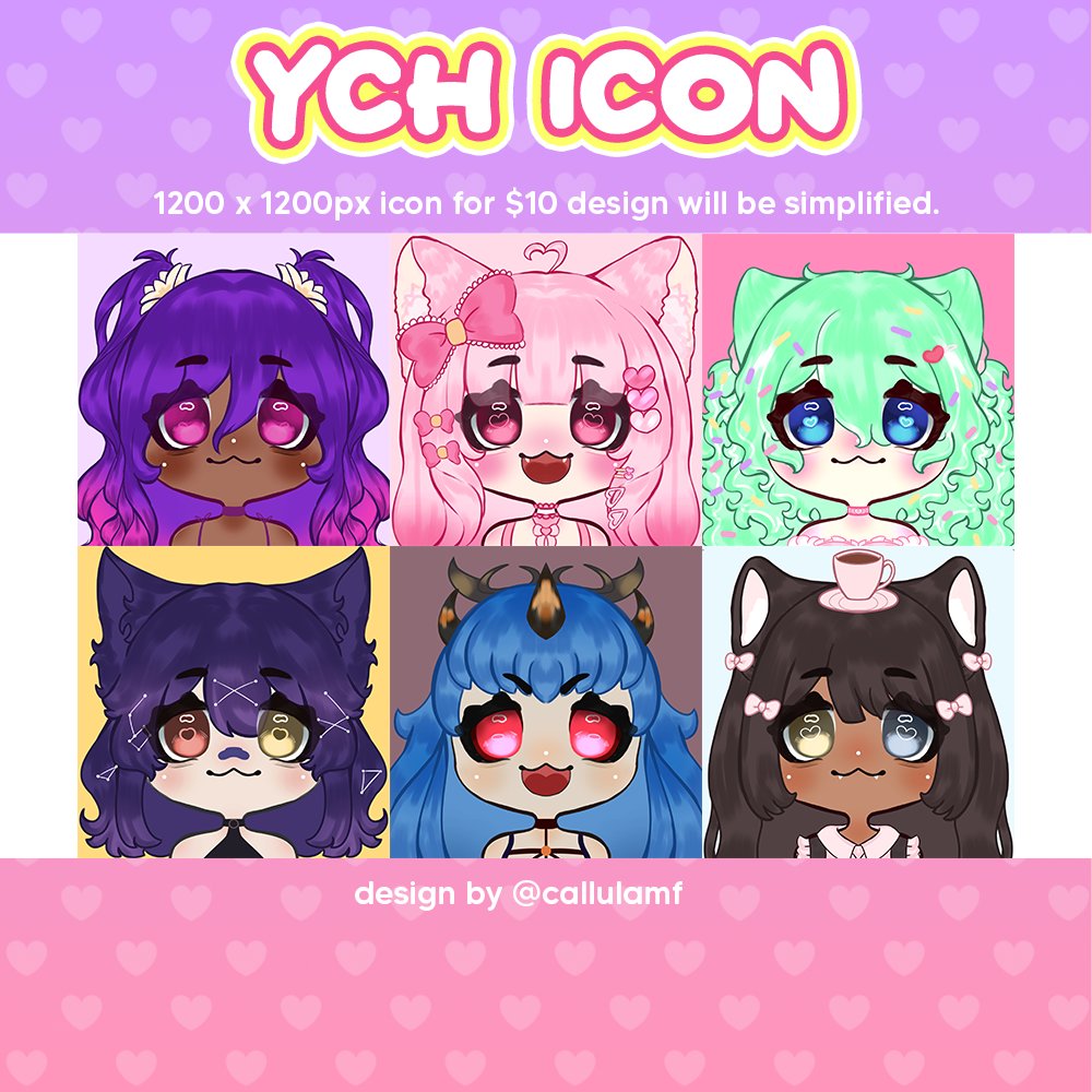 callulamf's tweet photo. 🎀 YCH ICON🎀
🍡 $10 each
-1200x1200
-Any genders
-Design will be simplified
💌DM me if you're interested!
Thanks to @Nightskykit @AngelDemonVT @cuppofcocoa @AlthemiaVT @Poppy_tet for being my model!
#iconych #iconart #artmoots #VGen #streamingassets #commissionopen #vgencommission #opencommission #vtuber #Vtuberのクビレ #VTuberAssets