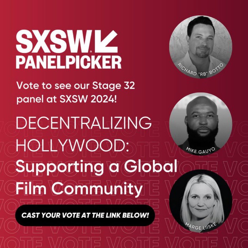 Amanda Toney (@stage32amanda) on Twitter photo I need your help please - VOTE for the Stage 32 Panel in the <a href="/sxsw/">SXSW</a> Panel Picker! The panel I put together is “Decentralizing Hollywood: Supporting a Global Film Community” with <a href="/RBwalksintoabar/">Richard RB Botto</a> <a href="/blackboywrites/">Mike Gauyo đź‡đź‡ą</a>
and Marge Liiske!
Cast your vote here: panelpicker.sxsw.com/vote/139813 I need your help please - VOTE for the Stage 32 Panel in the <a href="/sxsw/">SXSW</a> Panel Picker! The panel I put together is “Decentralizing Hollywood: Supporting a Global Film Community” with <a href="/RBwalksintoabar/">Richard RB Botto</a> <a href="/blackboywrites/">Mike Gauyo đź‡đź‡ą</a>
and Marge Liiske!
Cast your vote here: panelpicker.sxsw.com/vote/139813