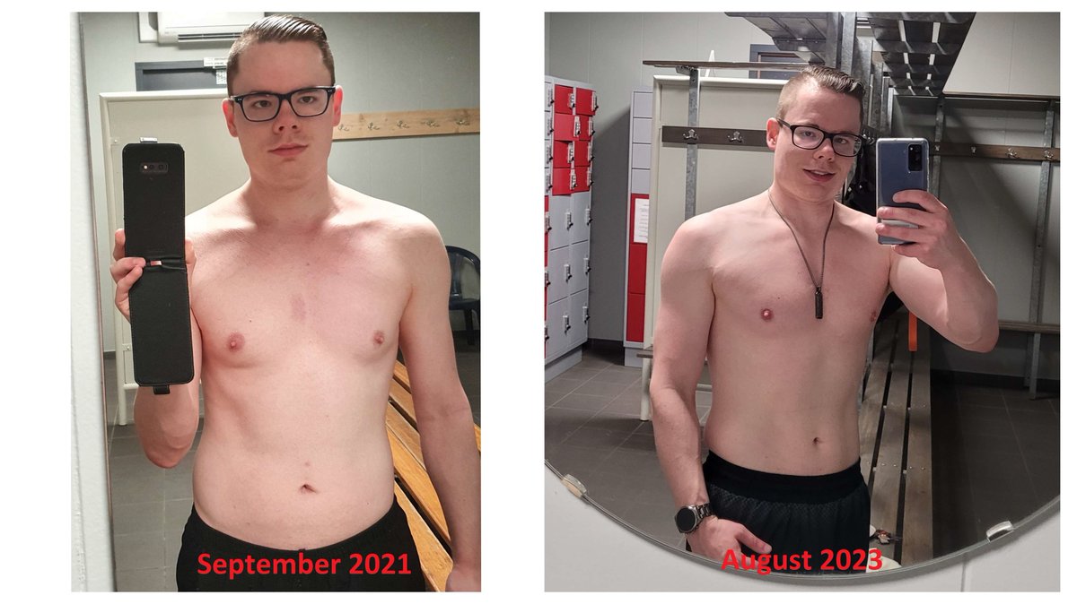 J1993boy's tweet image. Part 1 comparison. September 2021 vs now. Started with around 20% fat percentage and now around 12%.

RT if you like my progress and would like me to pump even harder you think I should pump even harder.