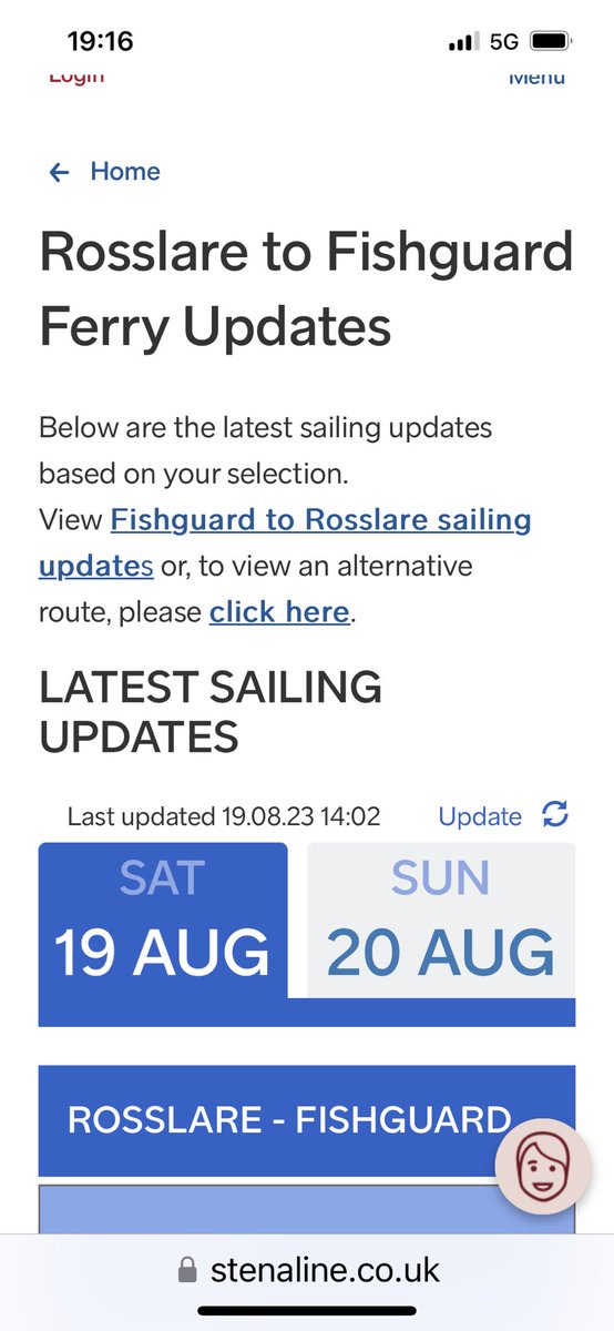 EmmaConstruct's tweet photo. @StenaLine Website hadn’t been updated since 2pm yesterday so fairly pointless unfortunately. https://t.co/deYheF7Kcq