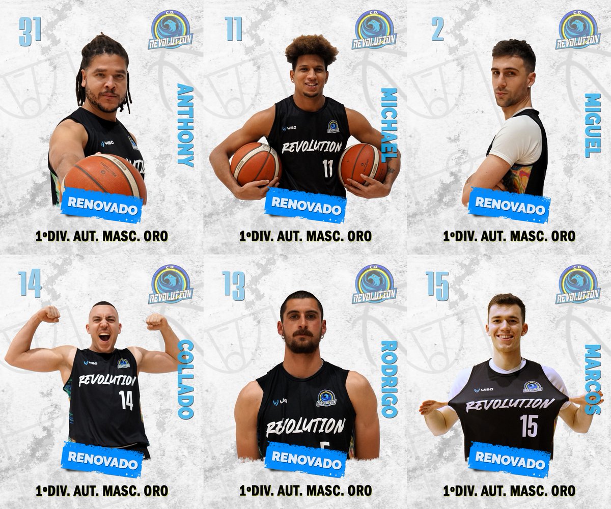 CDERevolution's tweet image. ¡Renovados! Estos seis jugones estarán un año más al pie del cañón en nuestro 1ºOro Masculino ✍️💙