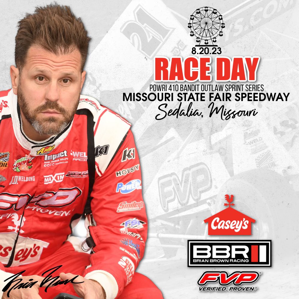 BrianBrown21's tweet photo. 🏎️ Race Day for the @caseysgenstore |@FVPparts 21 

•Event• Missouri State Championship 
•Location• Sedalia Mo
•Track• @MoStateFair 
•Series• @POWRi_Racing 

•Merchandise• Available at the Merch trailer under the grandstands

#DitzfeldTransfer
#DitzfeldContainer
@HawkHunting
@ialottery 
@WaldingerCorp