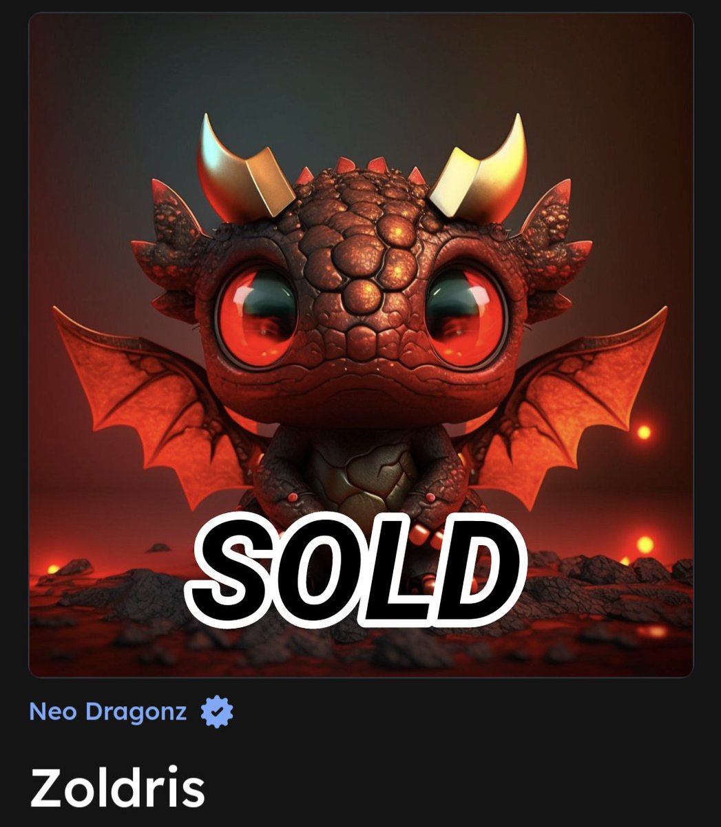 We just sold Zoldris ! Im very glad everyone appreciate thoses Neo Dragonz ❤️ There's only 2 left for sale, its your last chance to get one ! #cnft #CNFTCommunity #nftart #CardanoCommunity #NFTDROPS #nft #NFTCommunity #Cardano