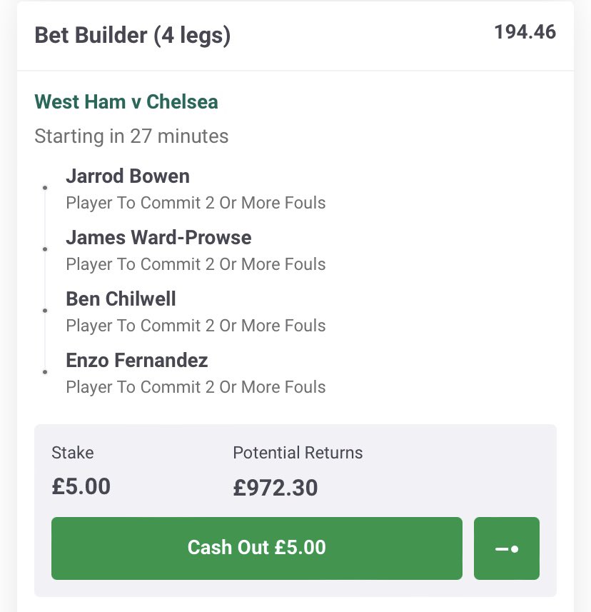InplayIcon's tweet image. West Ham vs Chelsea Paddy power fouls longshots - 334/1, 193/1, 154/1