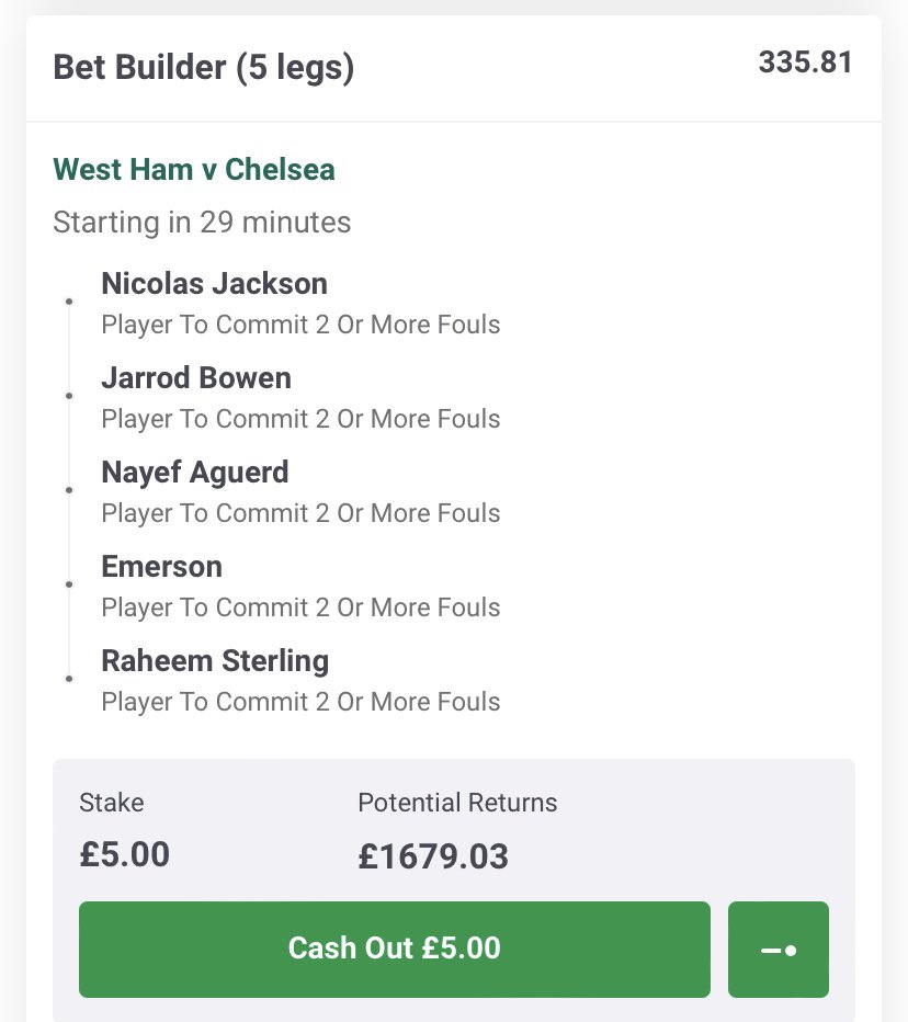 InplayIcon's tweet image. West Ham vs Chelsea Paddy power fouls longshots - 334/1, 193/1, 154/1