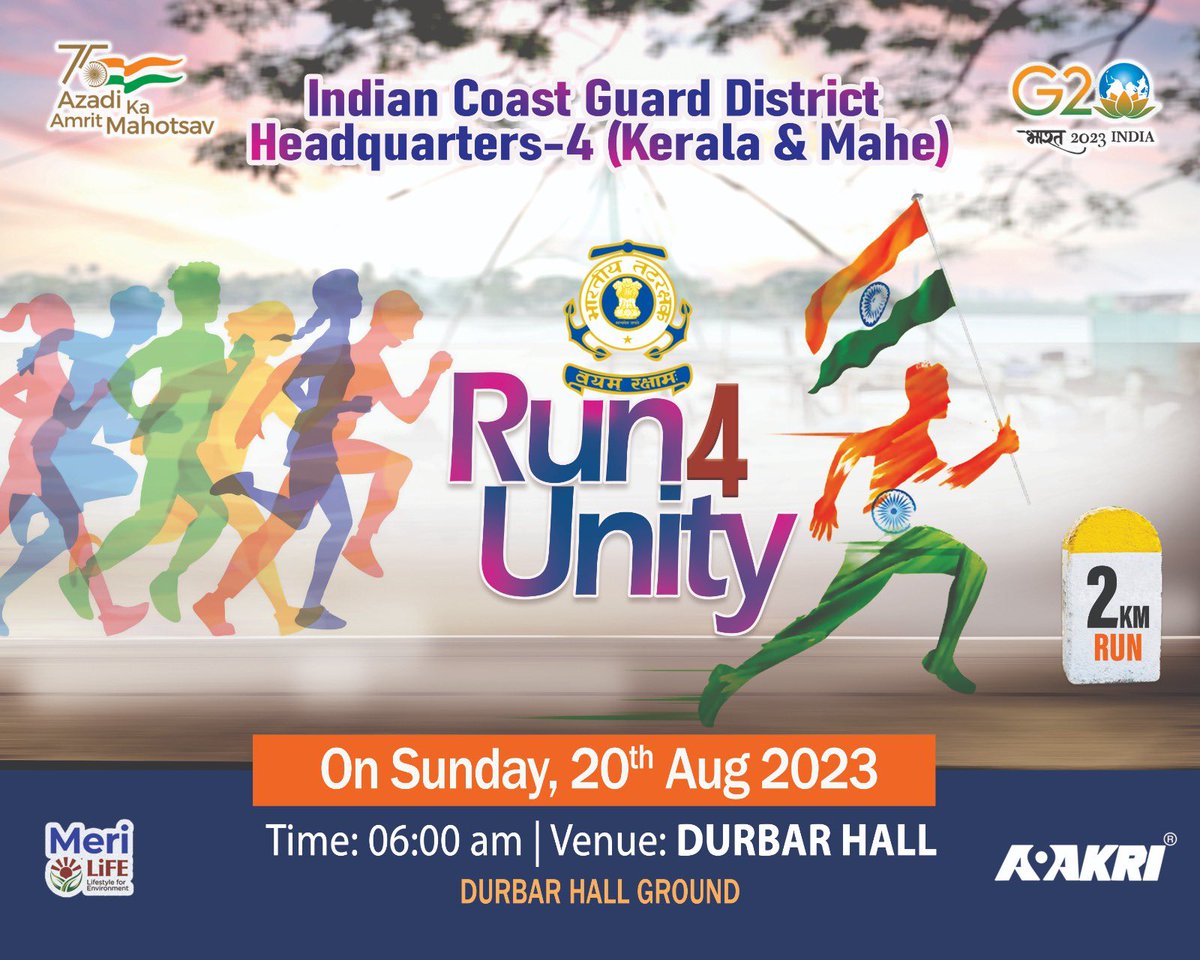 DefencePROkochi's tweet image. As part of #AzadiKaAmritKaal & to commemorate 77th year of India's #Independence @IndiaCoastGuard Dist.HQ (Kerala & Mahe) conducted a spectacular #UnityRun 🏃♂️🏃♀️ on 20 Aug 23.
Over 500 participants from diverse organisations joined hands for the event.(1/2)