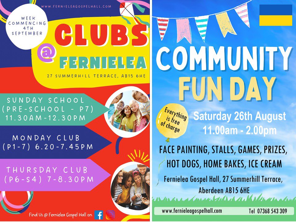 Paul from Fernielea Gospel Hall asked us to let the community know about these exciting activities coming up.