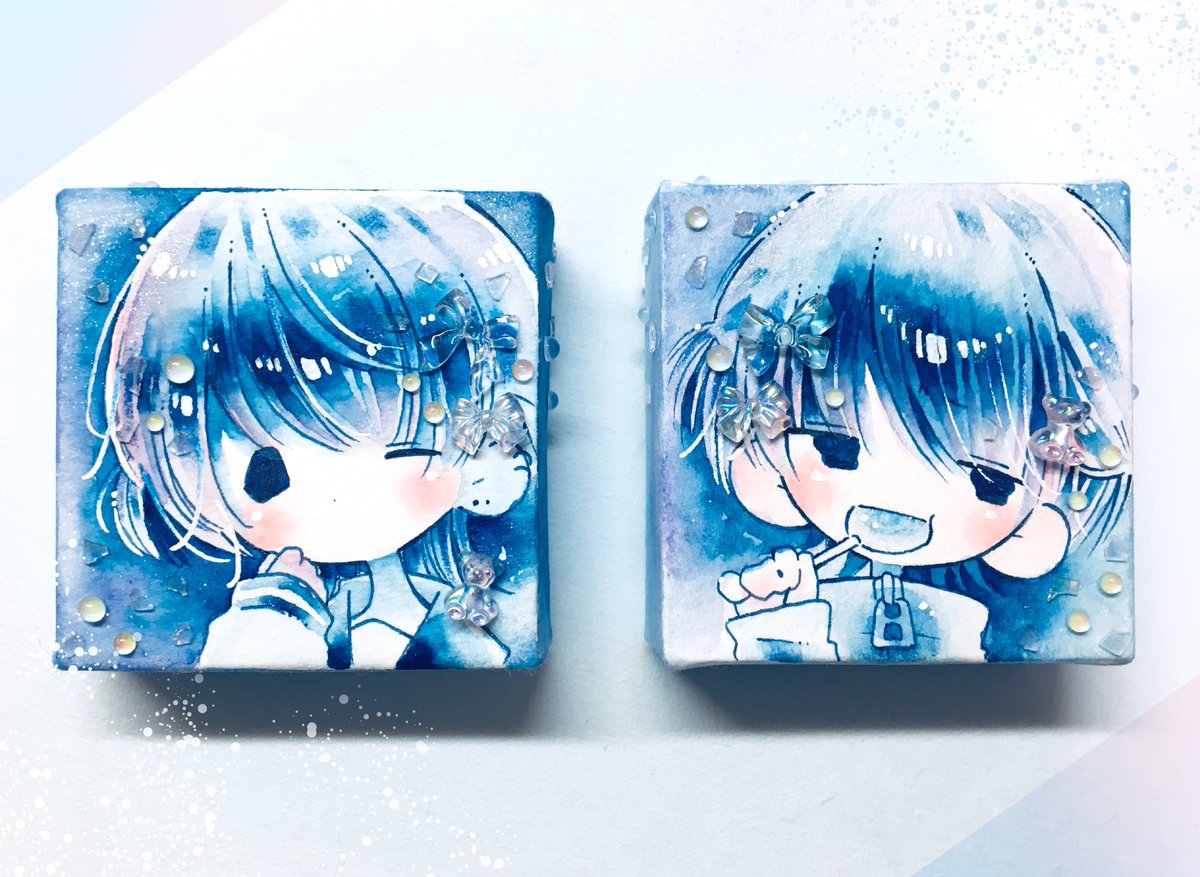 male focus one eye closed candy short hair chibi smile blue hair  illustration images
