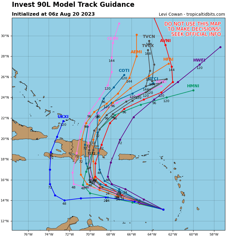 HollySanchezSFM's tweet photo. Modelos de trayectoria para #Invest90L, están actualizados 🌀
#90L amenazando 
#TemporadaCiclónica2023 https://t.co/G1KxWQA6R3