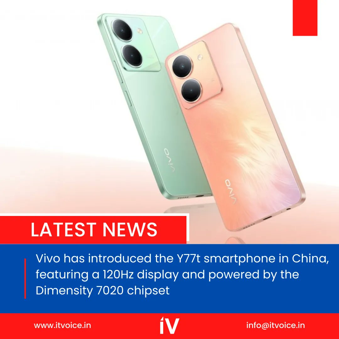 Vivo has quietly introduced a new addition to its Y-series in China, the Vivo Y77t. 

#VivoY77t #SmartphoneLaunch #VivoYSeries #FHDPlusDisplay #120HzRefreshRate #DualRearCameras #Dimensity7020 #OriginOS3 #FastCharging #5GBConnectivity #NewTech #ChinaMarket #MobileTech #TechNews