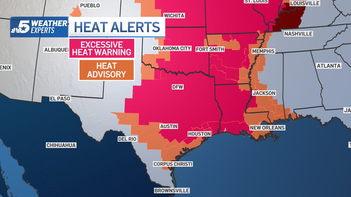 adrienne_nbc5's tweet photo. Good morning!  Excessive heat warnings continue for North Texas through Monday evening. #DFWwx @NBCDFW https://t.co/rB7Yd10Pp1