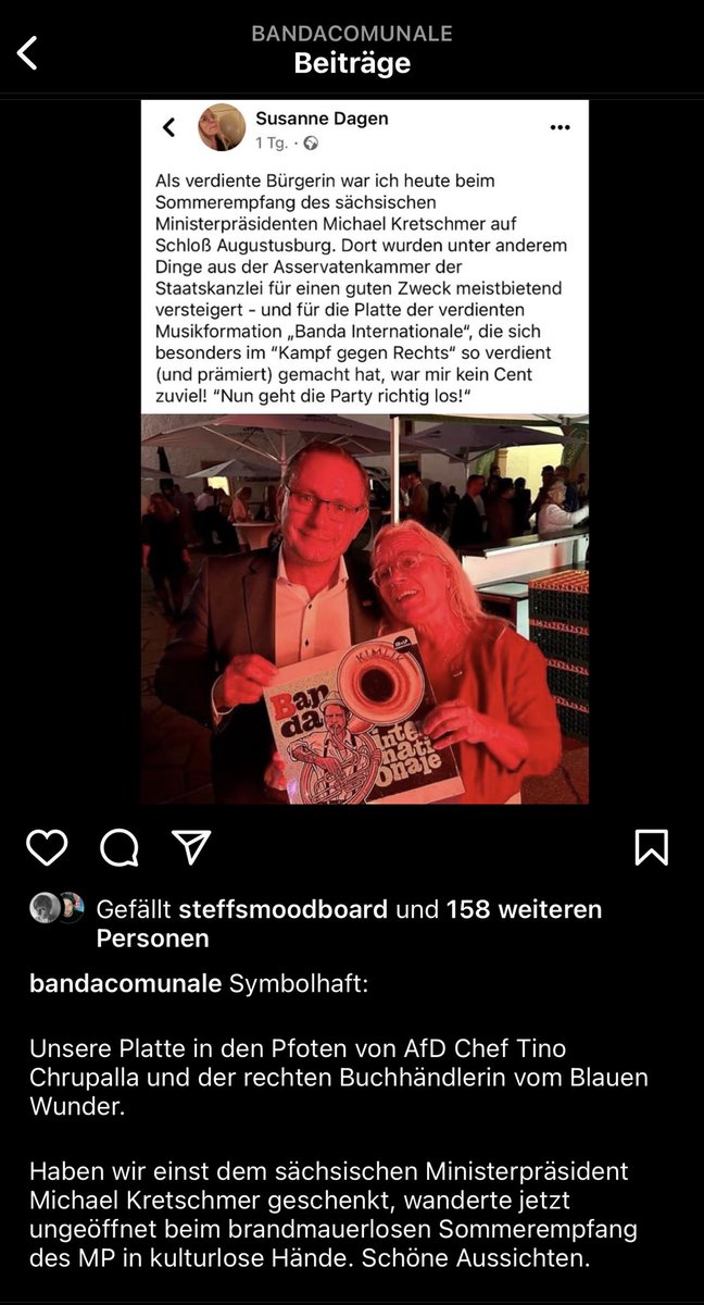 Wer dem @MPKretschmer ein Gastgeschenk macht, muss damit rechnen, dass diese bei Rechtsextremen landet. Also merke! Nie was (persönliches) schenken! 
#bandacomunale
#keinMillimeternachrechts