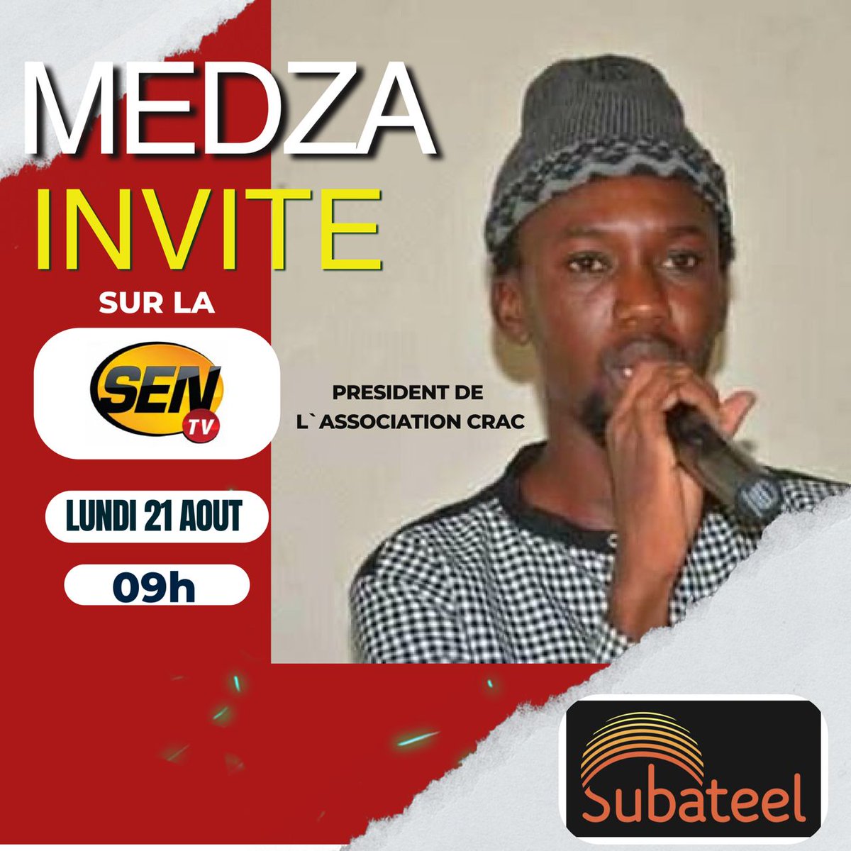 medzaproduction's tweet photo. Hello chère Communauté
Je serai l invité de la #Sen #Tv , Ce Lundi 21 Août 2023 à partir de 09h dans l émission #Subateel
@crac02
@ejfoundation
@endaenergylinks
@GreenpeaceAfrik
@rampao_network
@CommunedeBargny
@PNUDSenegal
#kebetu https://t.co/1HKL6GXuh2