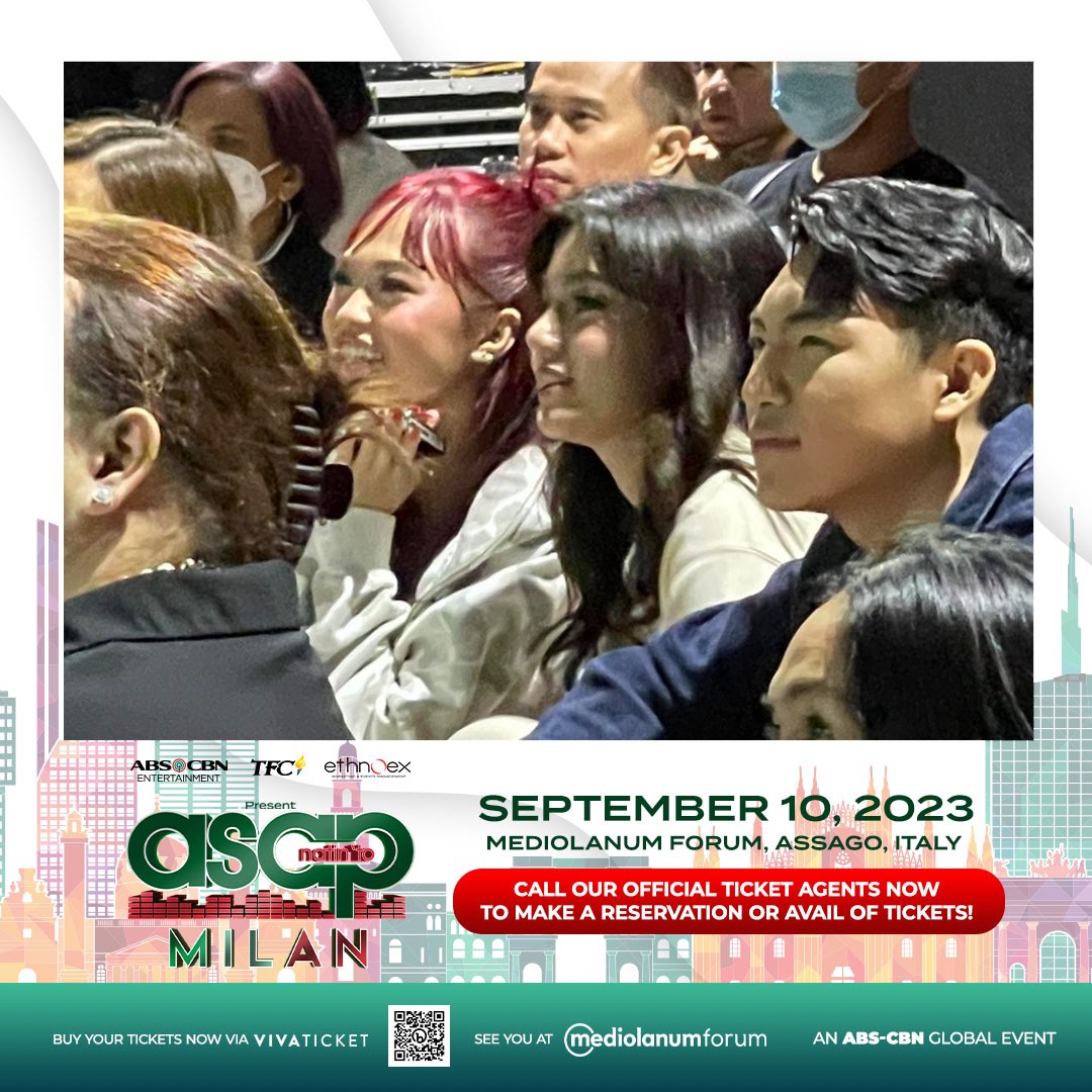 KapamilyaTFC's tweet photo. @ACBonifacio, @Belle_Mariano, and @DarrenEspanto are also present, super excited dahil bukod sa performers, sila’y magbabarkada din!
⁣
Get your tickets now! 👉 https://t.co/gW6bb7D6oq⁣
⁣
#RoadToASAPMilan #ASAPMilan1MonthToGo #ASAPMilan #ASAPinMilan #ASAPMilan2023 https://t.co/FnxrkaDIXm