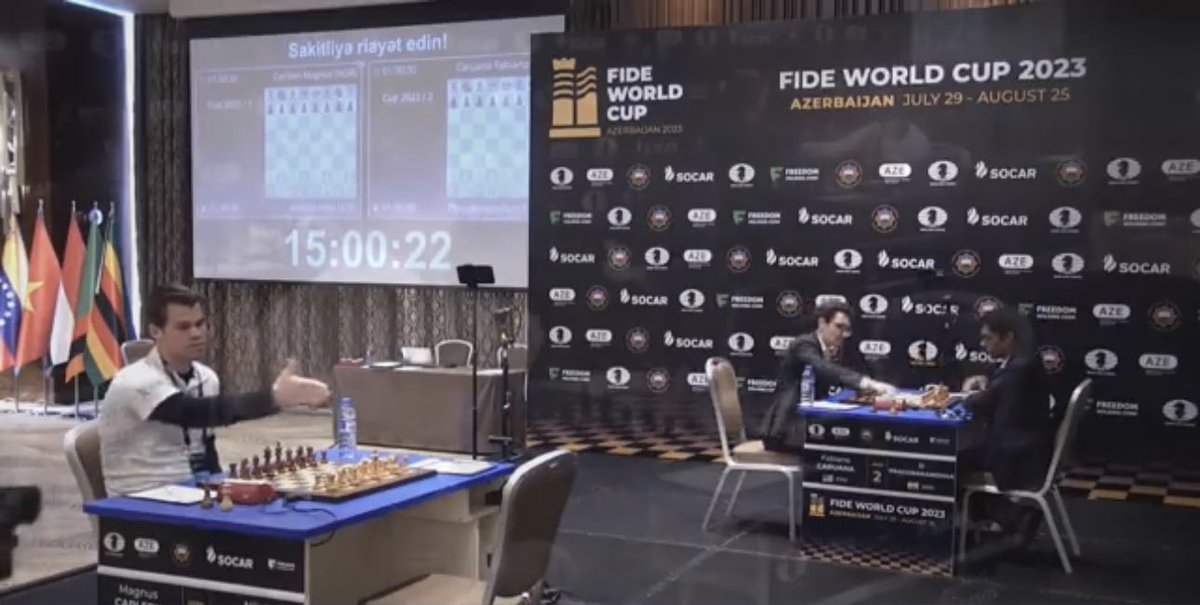 Magnus offers a handshake without his opponent actually sitting at the board 😳