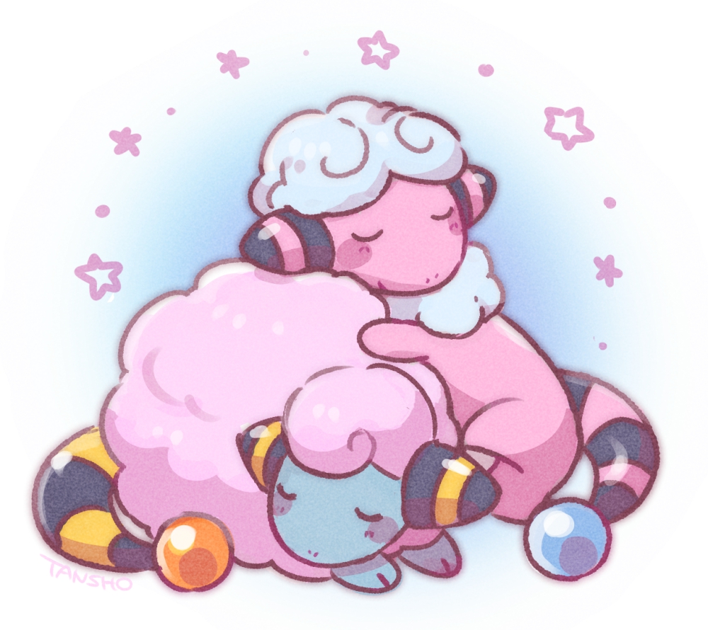 pokemon (creature) closed eyes no humans sleeping sheep closed mouth on stomach  illustration images