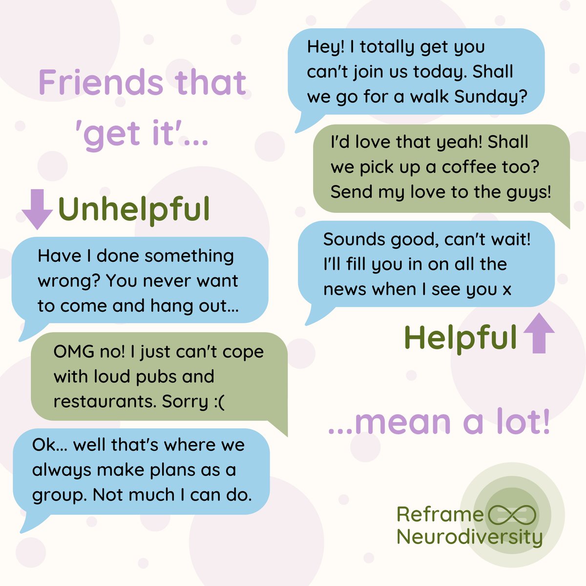 ReframeND's tweet image. When I am asked about effective communication with neurodiverse people, my first message is BE EMPATHETIC and try to understand 🤝 

Often autistic and neurodiverse people feel very isolated and different to others, and struggle life-long with making friends. But when you fin ...