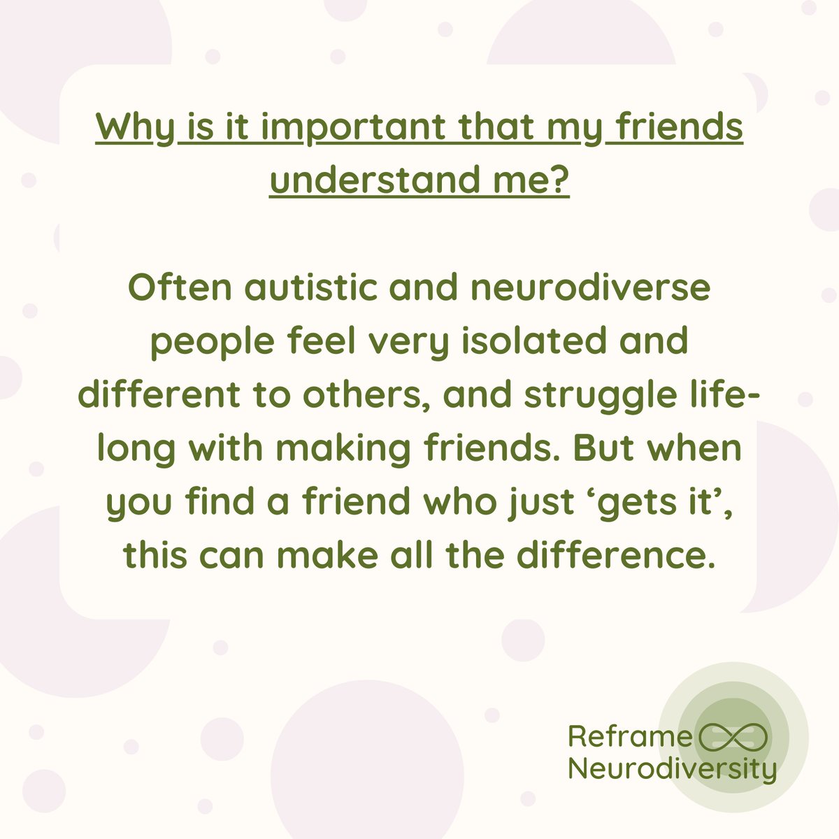 ReframeND's tweet image. When I am asked about effective communication with neurodiverse people, my first message is BE EMPATHETIC and try to understand 🤝 

Often autistic and neurodiverse people feel very isolated and different to others, and struggle life-long with making friends. But when you fin ...