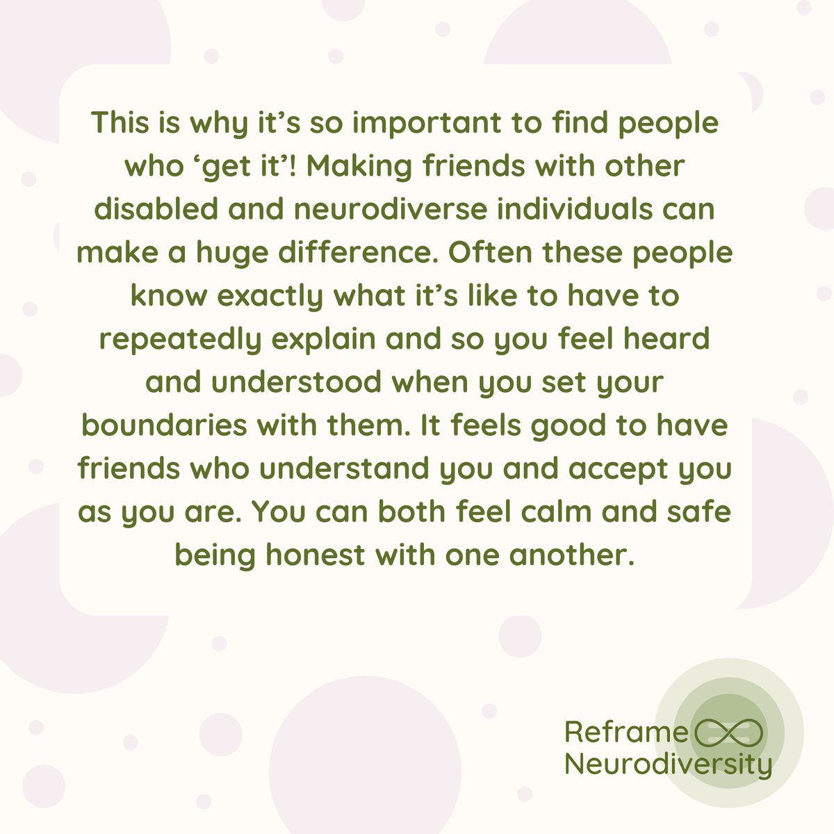 ReframeND's tweet image. When I am asked about effective communication with neurodiverse people, my first message is BE EMPATHETIC and try to understand 🤝 

Often autistic and neurodiverse people feel very isolated and different to others, and struggle life-long with making friends. But when you fin ...