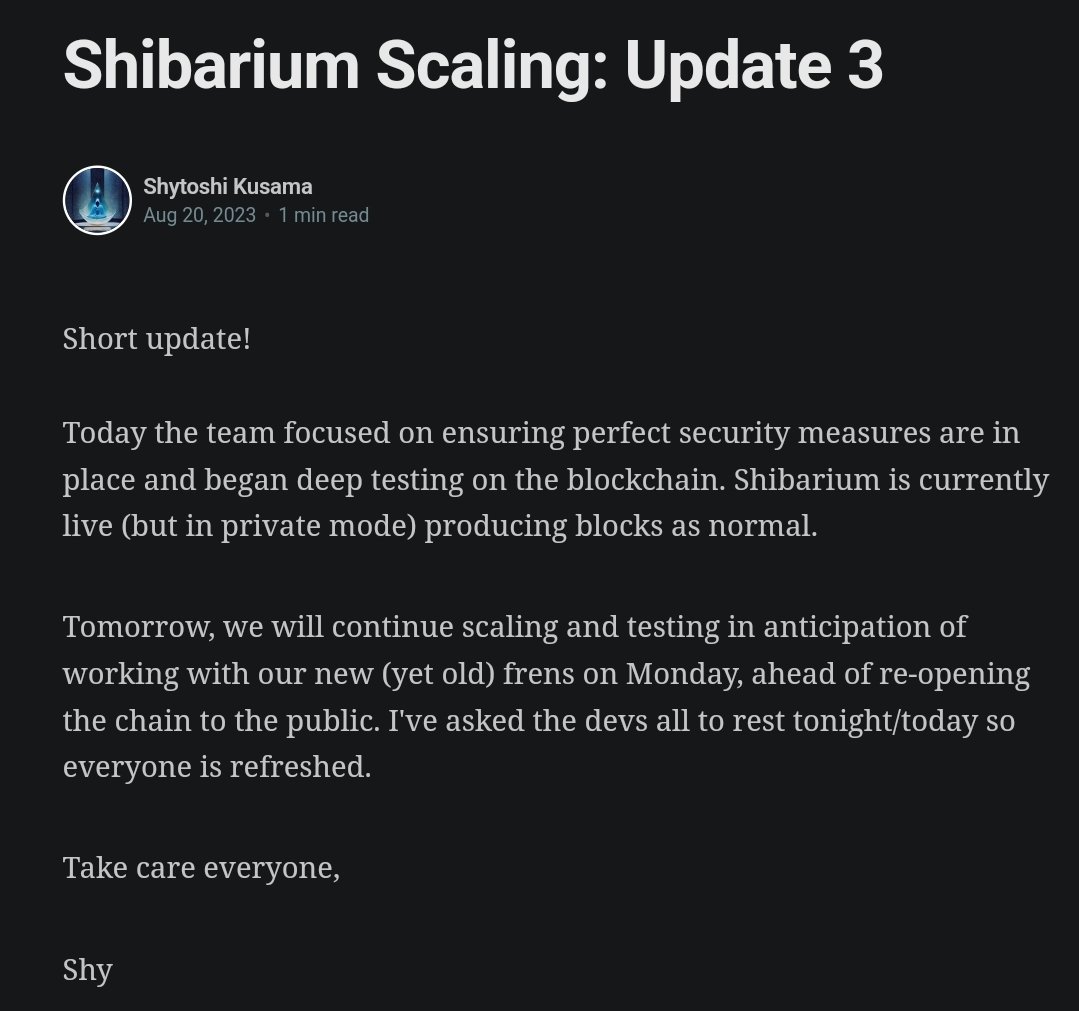 ShibaInuHodler's tweet photo. #Shibarium Scaling: Update 3

@ShytoshiKusama https://t.co/0BaZO6Yful